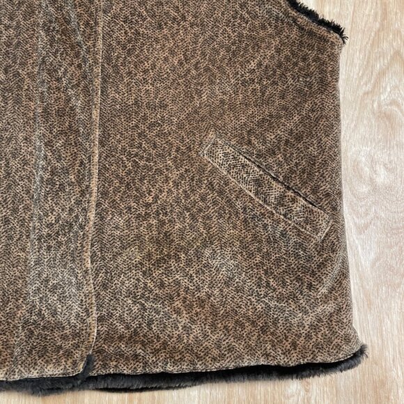 JONES NEW YORK VEST FULL ZIP FAUX FUR LINED WOMENS L ANIMAL PRINT POCKETS ARTSY - Picture 5 of 10